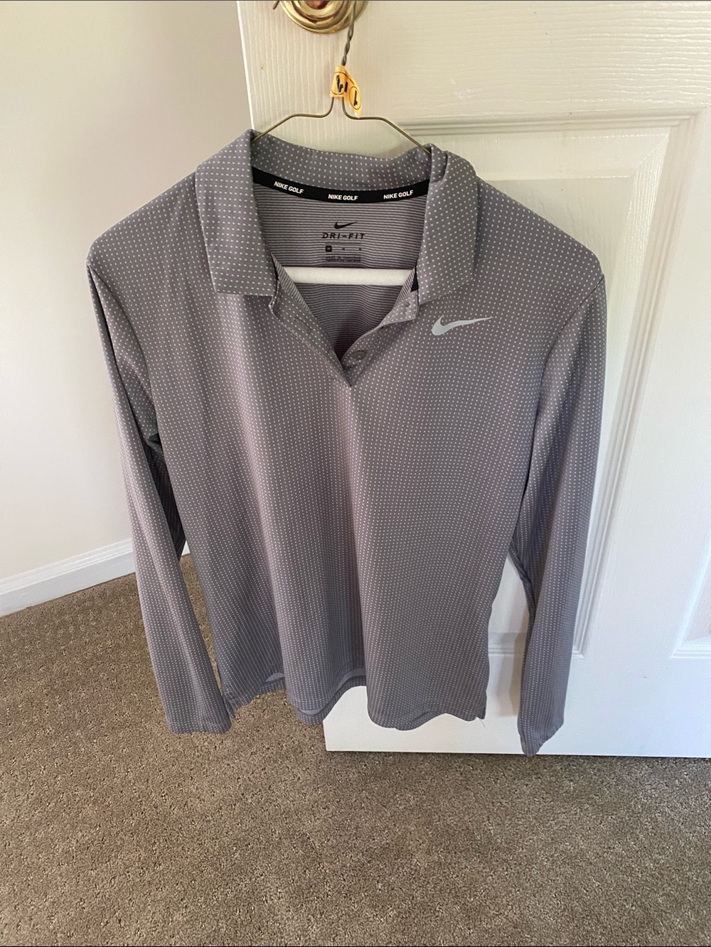 Nike Gray Dri-FIT Long Sleeve Polo with Micro Dot Pattern